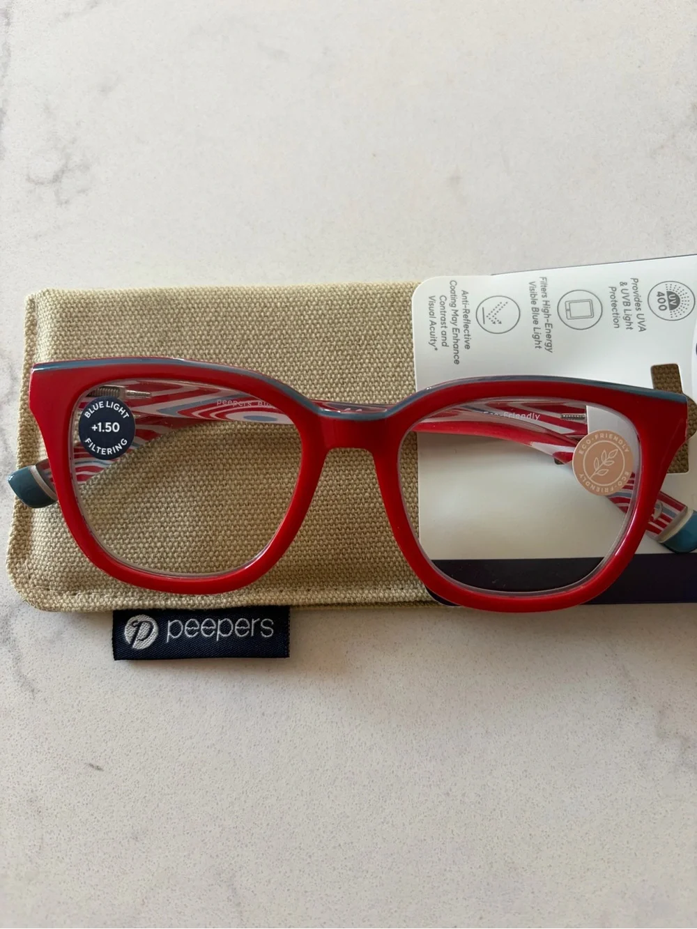 Blue Light Blocking Glasses - Red Frame Readers/magnifiers power +1.50